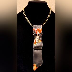 Black and Orange Tie scarf Necklace